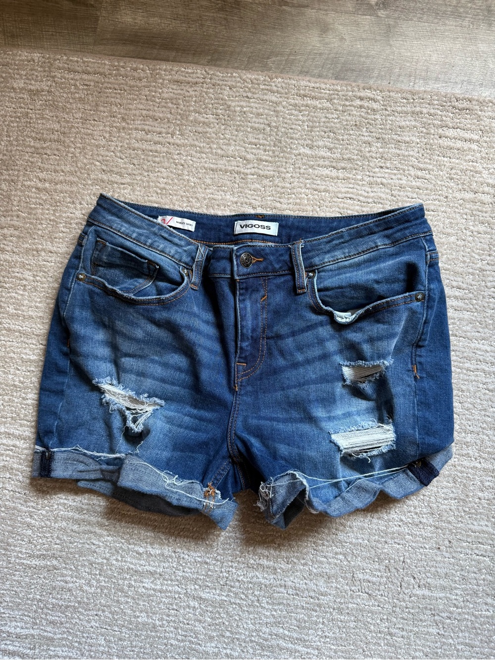 Vigoss Women's Distressed Dark Blue Denim Shorts